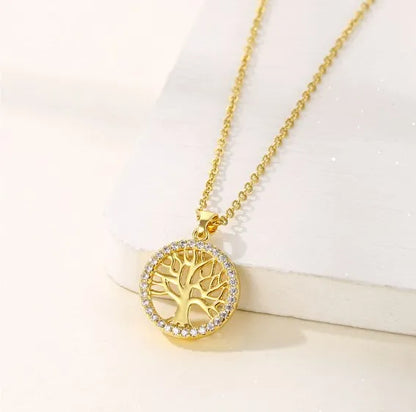 Temperamental Luxury Rhinestone Tree of Life collana con ciondolo donna Vintage in acciaio inossidabile con catena impermeabile gioielli estetici
