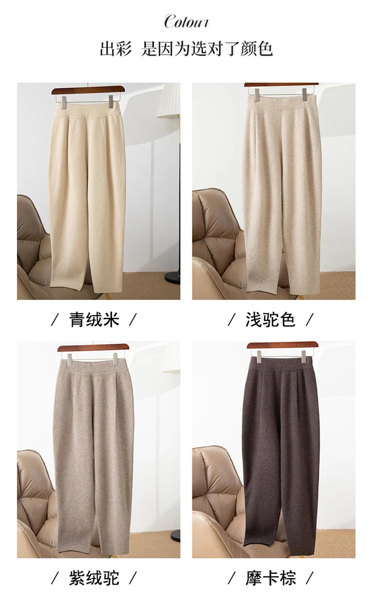Pantaloni Harem da Donna Autunno Inverno, Caldi e Imbottiti, 100% Lana Merino, Jeans Capri a Vita Alta in Maglia, Pantaloni Slim Fit