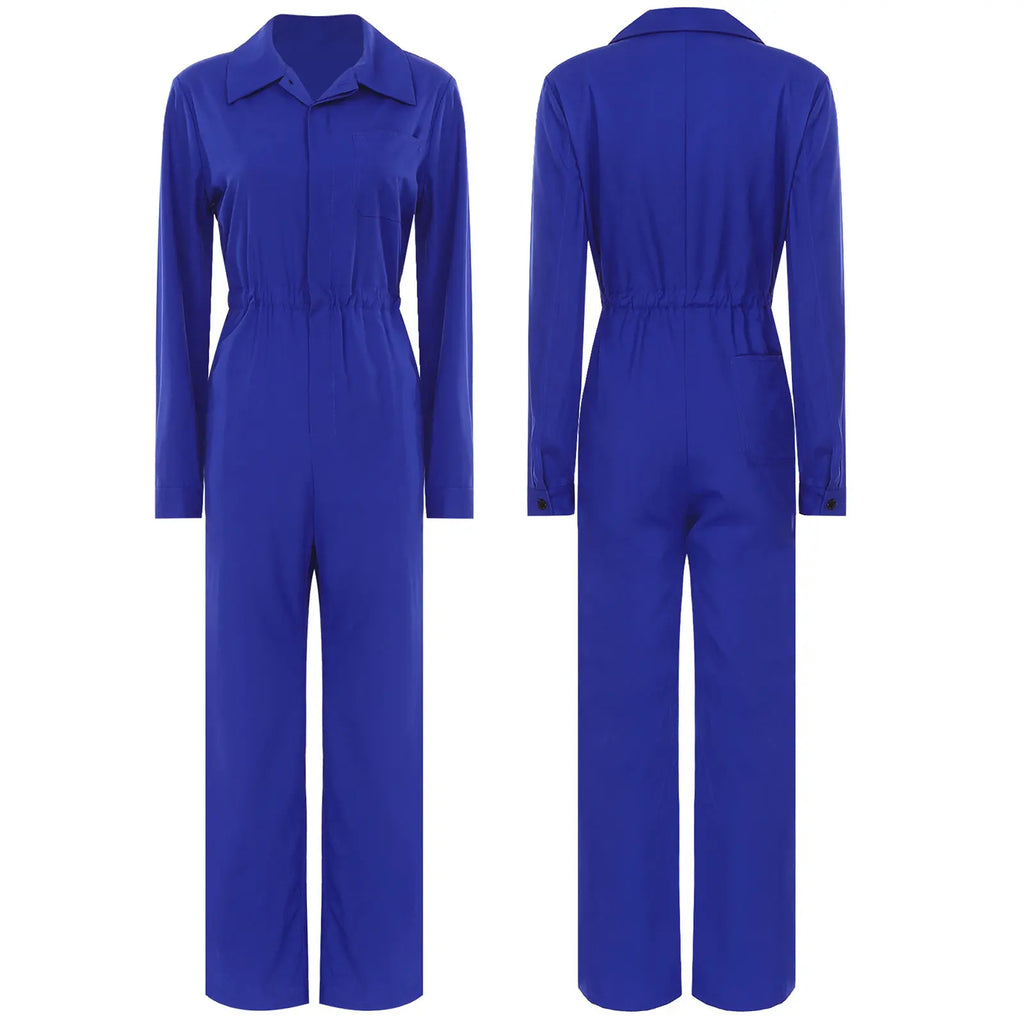 Tuta da lavoro da donna Tuta con bottoni alla moda Colletto rovesciato casual Pagliaccetto a maniche lunghe Design elegante con bottoni sul davanti