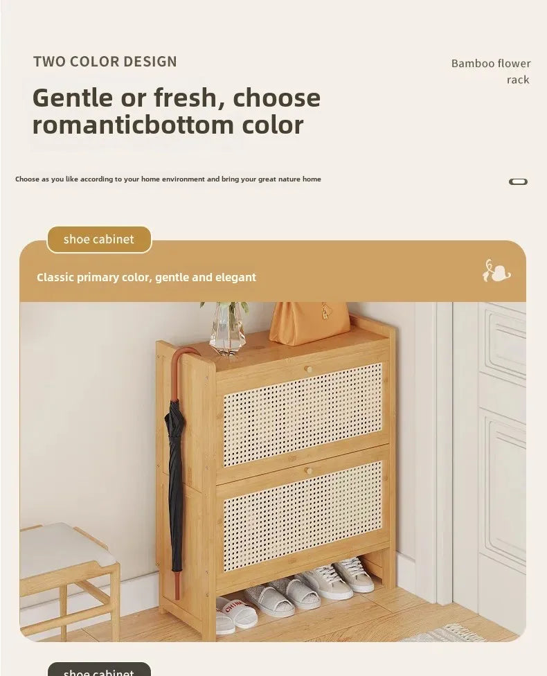 Bamboo Multi-layer Shoes Organization Rattan Flip Shoe Rack Living Room Against The Wall Boot Shelf Versatile Storage Cabinet