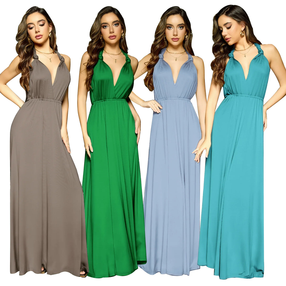 Abito formale da donna elegante da sera lungo con scollo a V profondo abito convertibile multistrato maxi abiti greci abito da festa di nozze