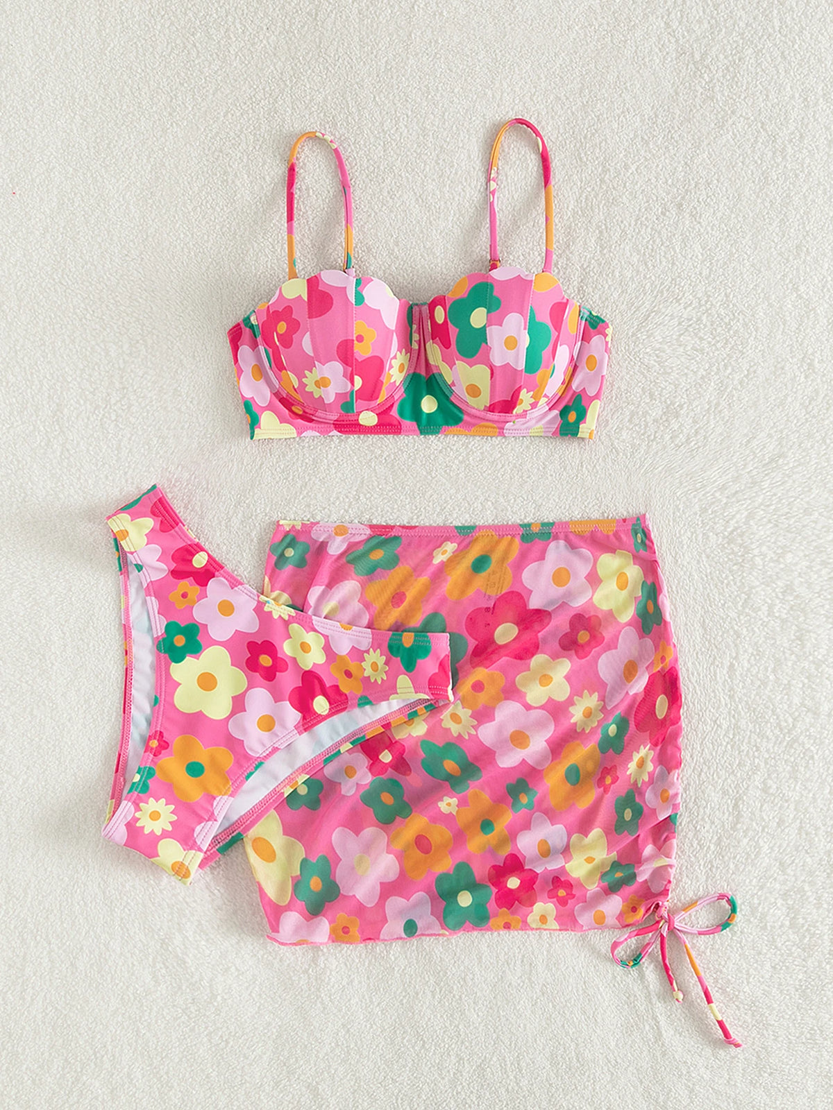 2023 Sexy stampa floreale tre pezzi bikini set push up costumi da bagno donna costume da bagno bikini femminile e gonna da spiaggia costume da bagno spiaggia