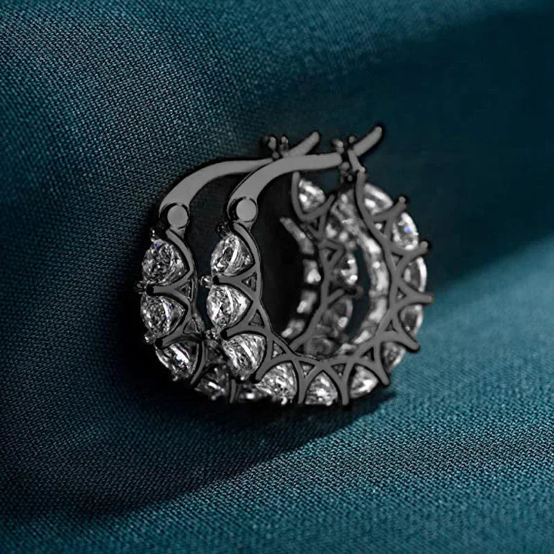 Huitan Orecchini a cerchio da donna unici intarsiati con zirconi brillanti Accessori speciali alla moda Gioielli per la festa nuziale quotidiana