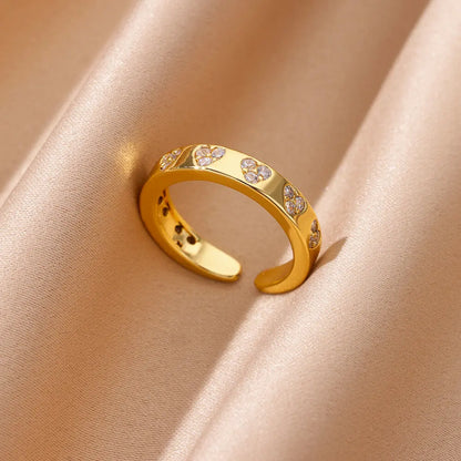 Anelli a forma di cuore geometrico con zirconi per donna Anello nuziale in acciaio inossidabile color oro Gioielli estetici di lusso Regalo per coppia 2025