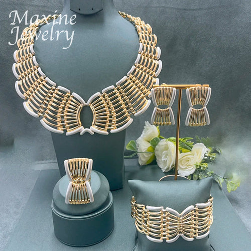 Ensemble de bijoux original plaqué or 18 carats de Dubaï pour femme, collier, boucles d'oreilles, bracelet, bague, cadeau de mariage, de fête, style italien exquis