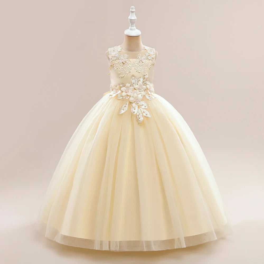 Abiti da damigella d'onore bianchi per adolescenti Abito da cerimonia nuziale per ragazza di fiore in pizzo per bambini Abito da principessa elegante per ragazze Abiti da sera formali