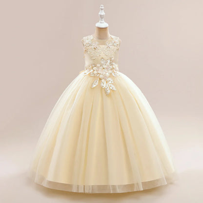 Abiti da damigella d'onore bianchi per adolescenti Abito da cerimonia nuziale per ragazza di fiore in pizzo per bambini Abito da principessa elegante per ragazze Abiti da sera formali