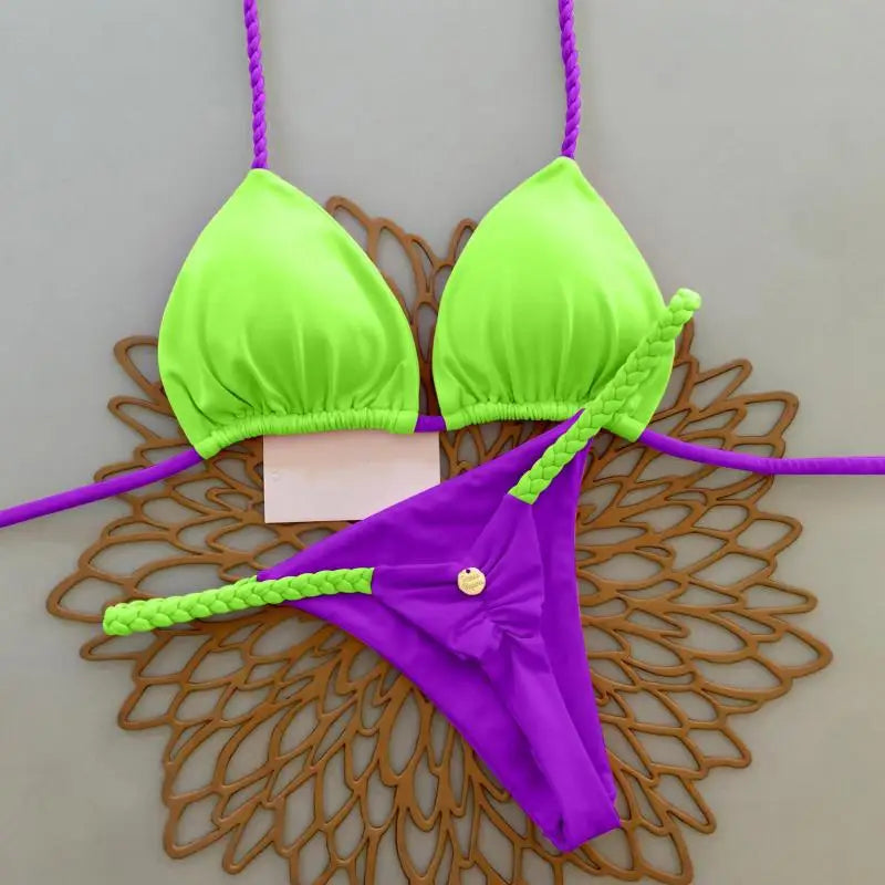 Nouveau maillot de bain fendu imprimé multicolore avec string sexy