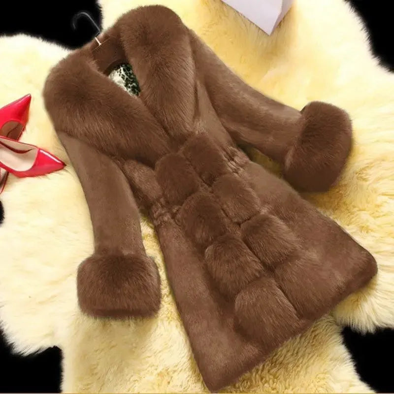Cappotto Vintage 2026 Nuovo Autunno Inverno da Donna Lunghezza Media in Pile con Collo in Pelliccia Sintetica di Volpe e Visone, Spesso ed Elegante 408