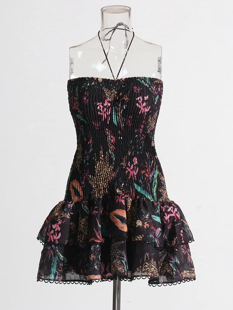 TWOTWINSTYLE Abito sexy con orlo a strati tagliato per le donne Mini abiti a vita alta senza spalline senza maniche con spalle scoperte Abbigliamento femminile