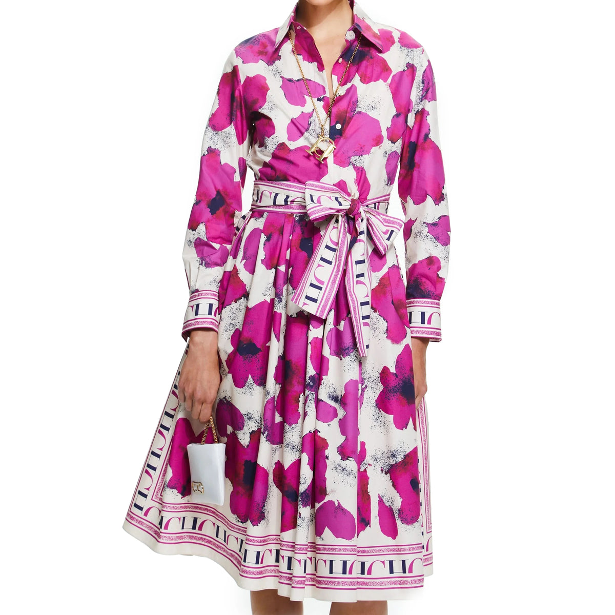 CHCH Abito lungo da donna con stampa vintage Elegante maniche lunghe Abiti slim con spacco alto 2024 Abiti New Lady Vocation