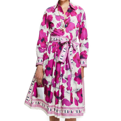 CHCH Abito lungo da donna con stampa vintage Elegante maniche lunghe Abiti slim con spacco alto 2024 Abiti New Lady Vocation