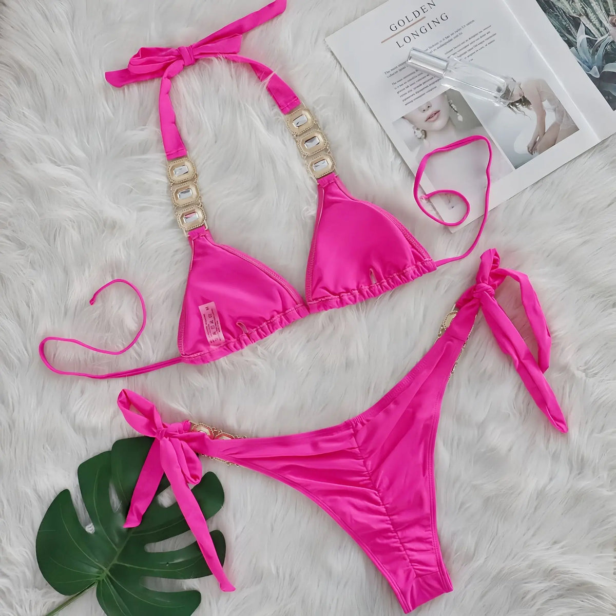2025 Costume da bagno da donna in 2 pezzi con stringhe di strass e bikini sexy da spiaggia