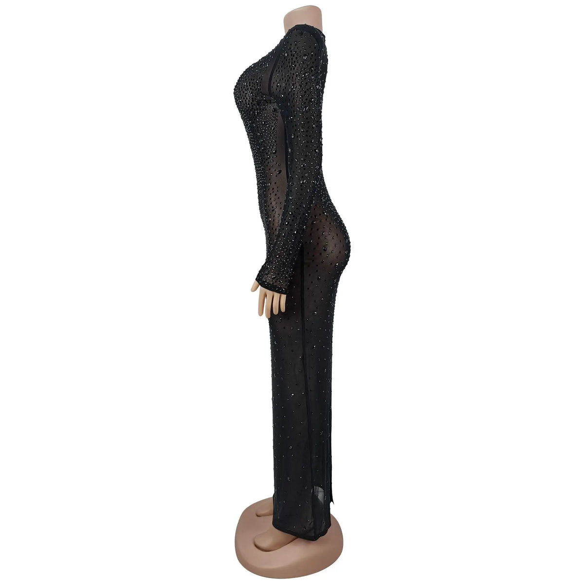 CM.YAYA Donne O-Collo Manica Lunga Maglia Diamanti Hot Strass Abito Lungo 2026 Compleanno Aderente Sirena Maxi Abiti Abiti