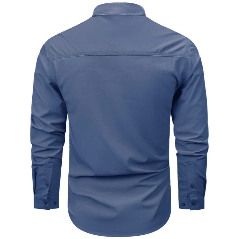 Camicia a maniche lunghe da uomo primavera autunno Camicie da lavoro tattiche da uomo Top Camicie cargo da pesca per escursionismo multitasche da esterno ad asciugatura rapida
