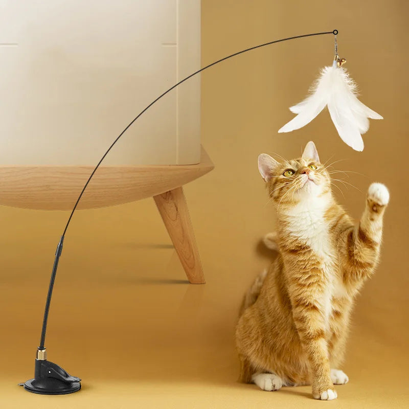 Ventosa Cat Teaser Stick resistente al morso campana di piume giocattoli interattivi per gatti testa di ricambio Kitten Energy Pet Supplies
