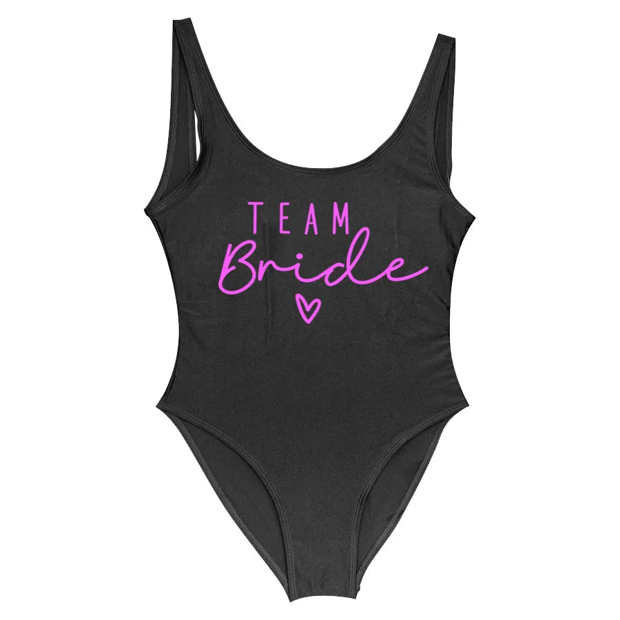 S-3XL Maillot de bain blanc une pièce Équipe de la mariée Maillot de bain de fête de célibataire pour femme Maillot de bain de poule Maillot de bain de piscine