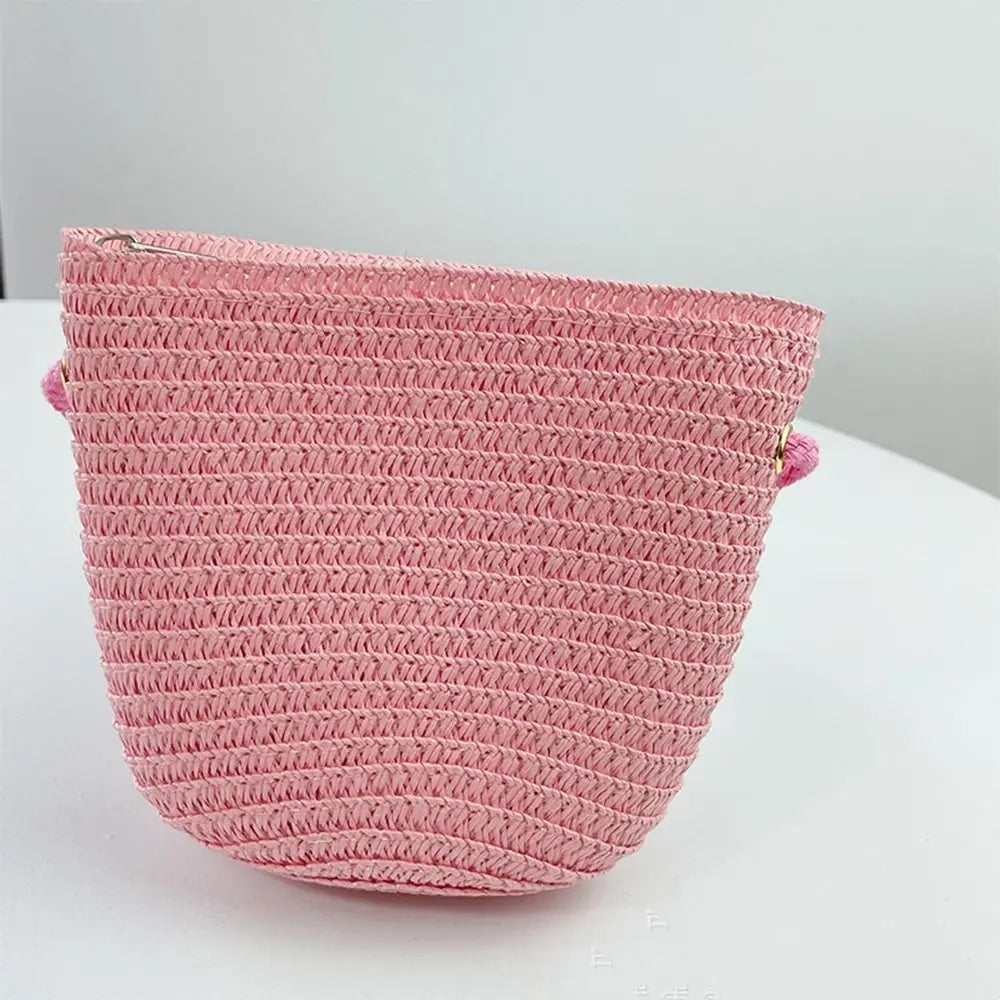 Nuova estate bambini ragazze borsa a tracolla creativa borsa a tracolla in paglia di colore puro bambini portamonete carino principessa Mini borsa