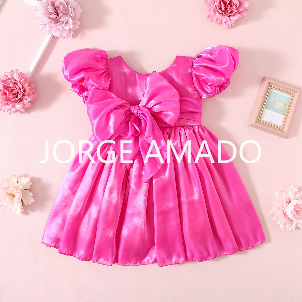 Completi Estivi Coordinati per Gemelle, Body a Maniche Corte con Grande Fiocco, Abiti Principessa con Schiena Scoperta, Abbigliamento per Bambine H0404
