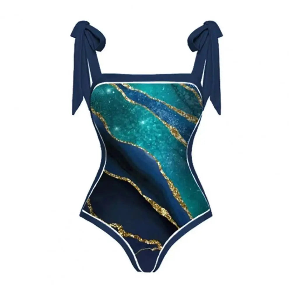 2 pezzi/set costume monokini da donna stampa vintage costume intero con cravatta al collo quadrato con gonna costume da bagno da donna con copertura da spiaggia