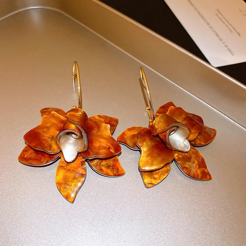 Orecchini a bottone in resina fiore Marrone Vintage Maillard a forma di C Occhio di tigre Pietra Orecchini a bottone Donna Strass quadrati Gioielli Quotidiano K