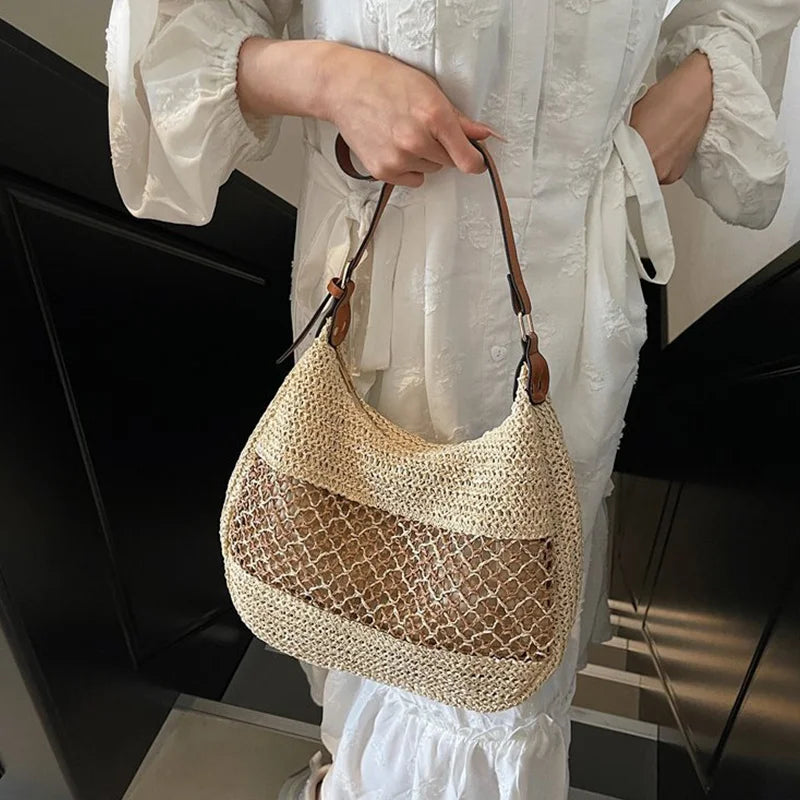 Borsa a Spalla da Donna con Tracolla Regolabile, Borsa da Viaggio in Paglia Intrecciata, Borsa a Mano alla Moda, Borsa Estiva Quotidiana da Donna