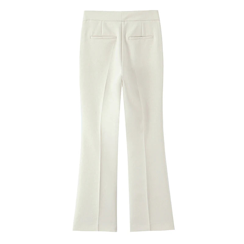Willshela Pantaloni svasati con cerniera frontale beige moda donna Pantaloni da donna chic femminili a vita alta vintage a vita alta