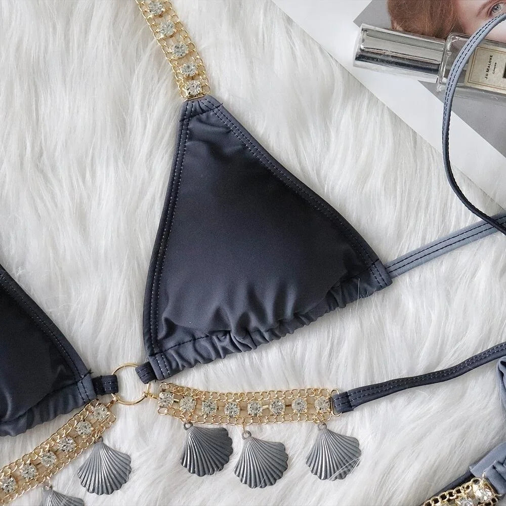 nuovo costume da bagno in due pezzi con strass 2026 cristallo di lusso perizoma Sexy perizoma Bikini Set costumi da bagno da donna costume da bagno Sexy da spiaggia