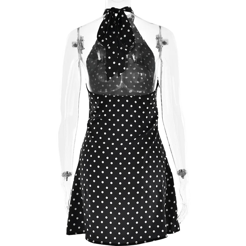Tuularose Abito a pois alla moda Abito vintage a vita alta senza maniche con scollo senza schienale Abito con lacci Abiti da donna di lusso per feste sexy Y2k
