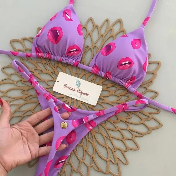 Nouveau bikini femme à imprimé fendu Maillot de bain mode G-string Vacances à la plage