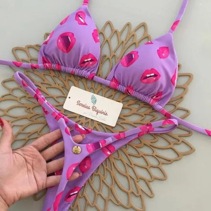 Nouveau bikini femme à imprimé fendu Maillot de bain mode G-string Vacances à la plage