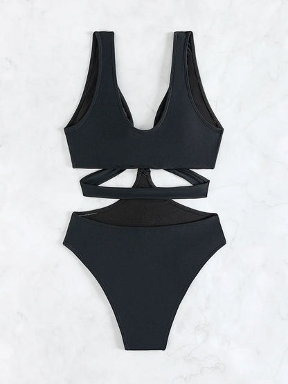 Sexy One-piece Hollowed-out Bikini  Swimwear Women  High Waist Bikinis Beautiful and Cool Swimsuit  High Waist Bikini