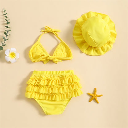 Tregren 0-24M neonate 3 pezzi bikini Set con berretti da bagno Ruffle Bandage Bow costume da bagno Summer Swimwear Beach costume da bagno