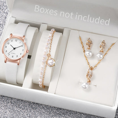 5/6 pezzi orologio al quarzo da donna alla moda cinturino in pelle orologi analogici al quarzo con gioielli con diamanti (senza scatola)