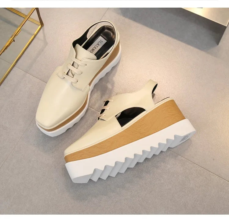 Genuine Leather Buckle Strap Sandals Breathable Sneakers Stars women summer rivets shoes Korean Style Platform Casual Shoes