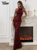 Yesexy New Robe Summer Dress Women Party Sexy Halter paillettes Beaded Maxi Elegant Evening Vestidos Bodycon Long Dresses