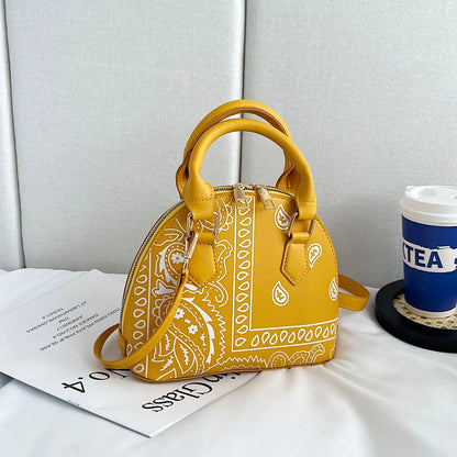 Borsa a conchiglia da donna in pelle PU retrò borsa a tracolla da donna con tracolla a fiori di anacardi estivi Set femminile borse a mano con manico piccolo