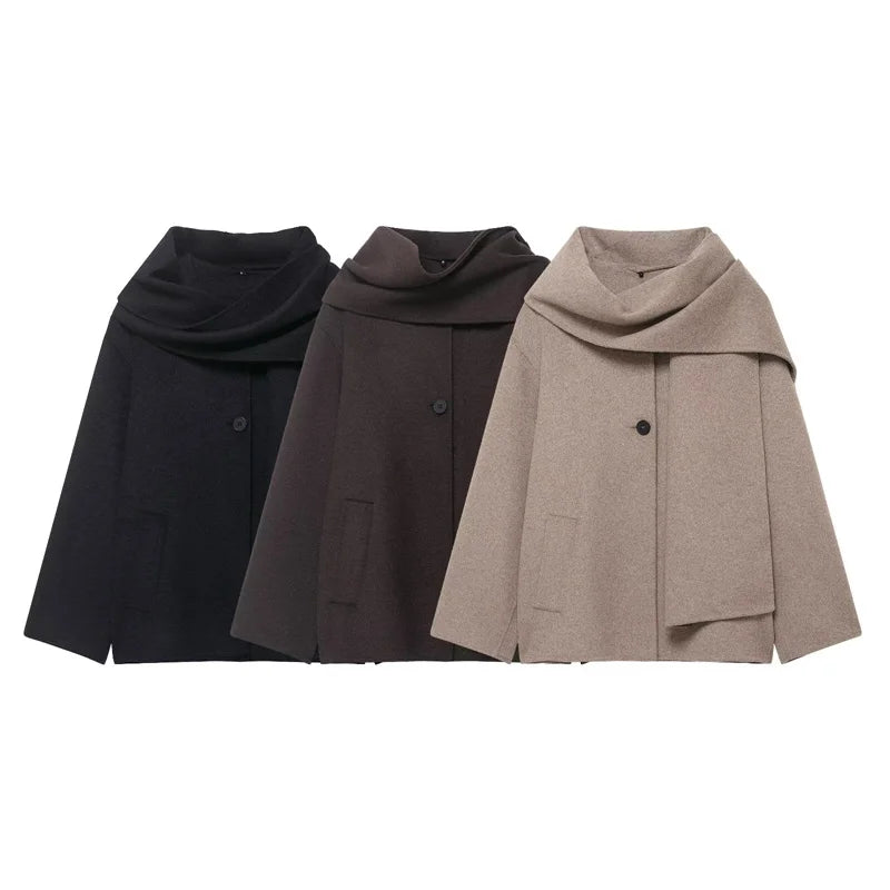 Cappotto da Donna 2026 Nuova Giacca Corta Invernale Autunnale alla Moda con Sciarpa Decorativa, Capispalla Elegante e Chic per Signora