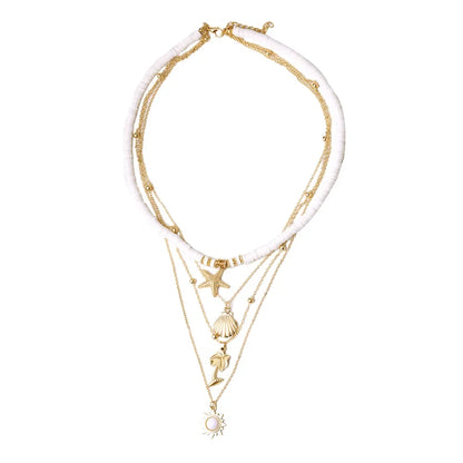 Collier de bijoux de plage d'été bohème tendance pour femmes, pendentif étoile de mer et coquillage en poterie douce, style vintage, multicouche, ras-de-cou, cadeaux