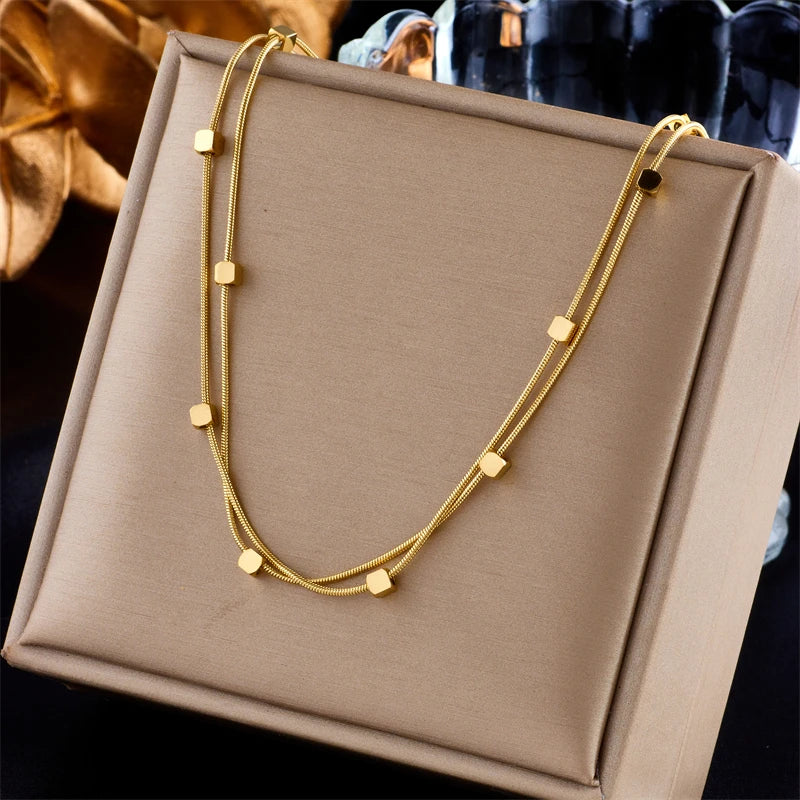 DIEYURO Collana a catena di perle con perline geometriche in acciaio inossidabile 316L per le donne Nuove ragazze punk girocollo spesso gioielli regali per feste