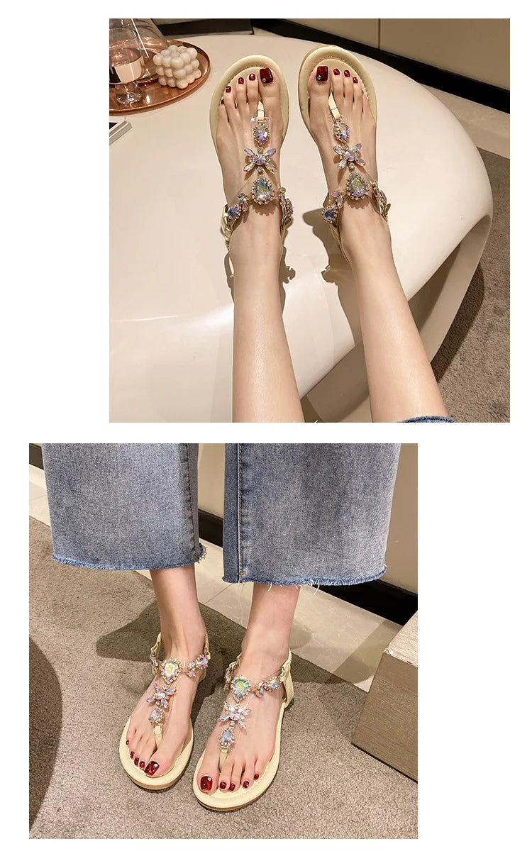 Appartamenti estivi Sandali Delle Donne di Cristallo Clip Toe Pantofole di Tendenza di Marca di Lusso Scarpe Da Donna Spiaggia Causale Presentazioni Aziende Produttrici Giochi Mujer Zapatos 2023