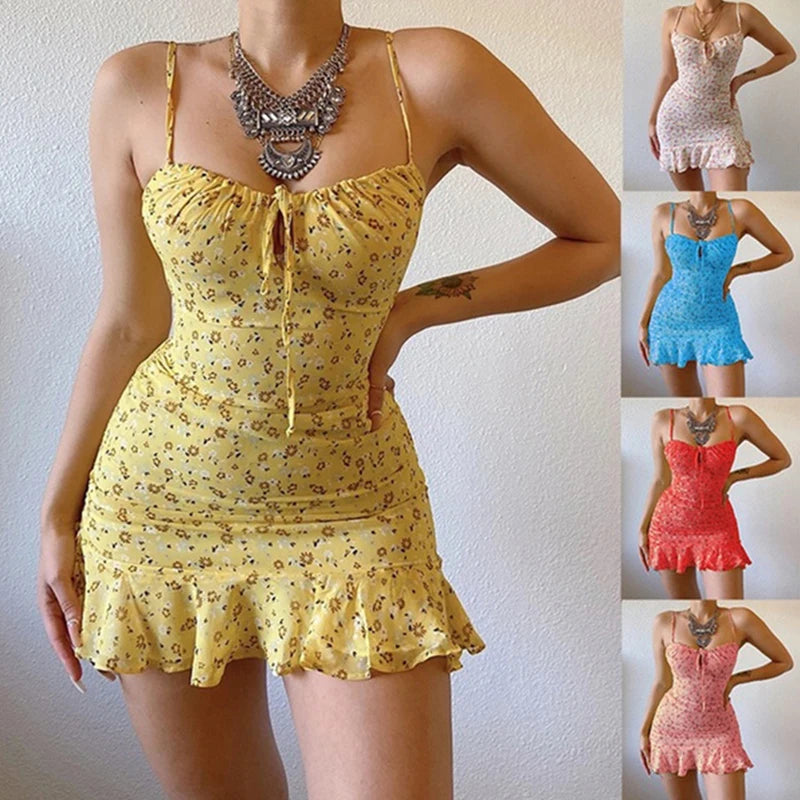 Gonna comoda estiva da donna, sexy, casual, per la casa, con piccola canotta floreale