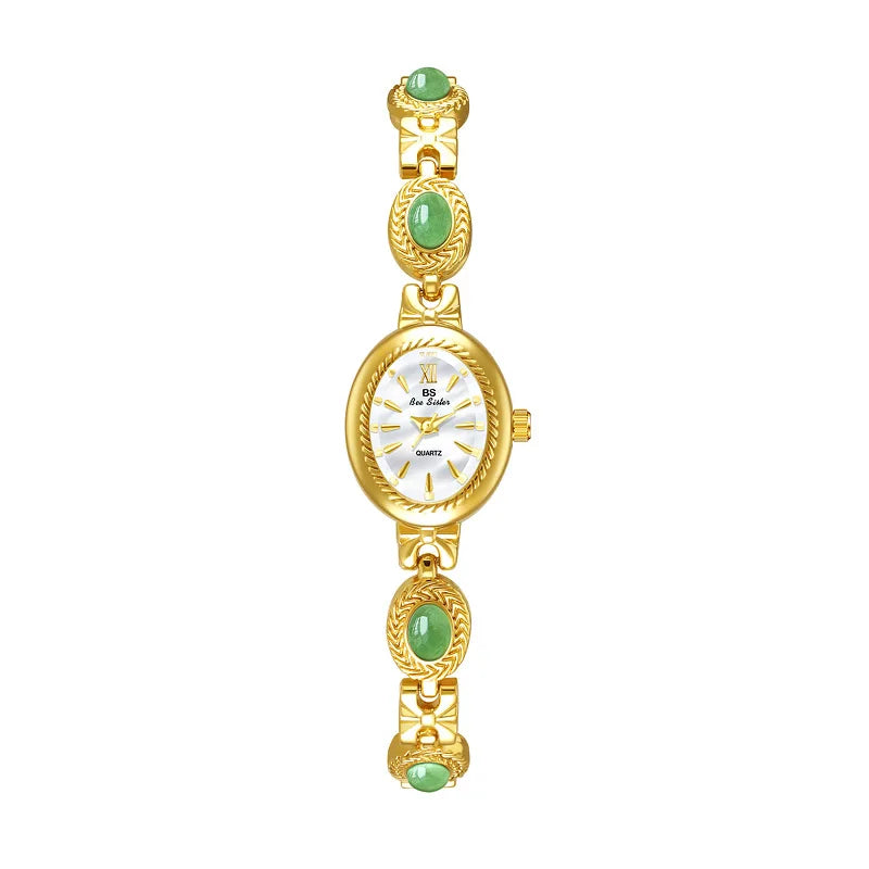 Orologio da donna elegante Bracciale in giada Orologio piccolo Orologio al quarzo di moda di marca originale Orologio da polso dorato di lusso Regali per le donne