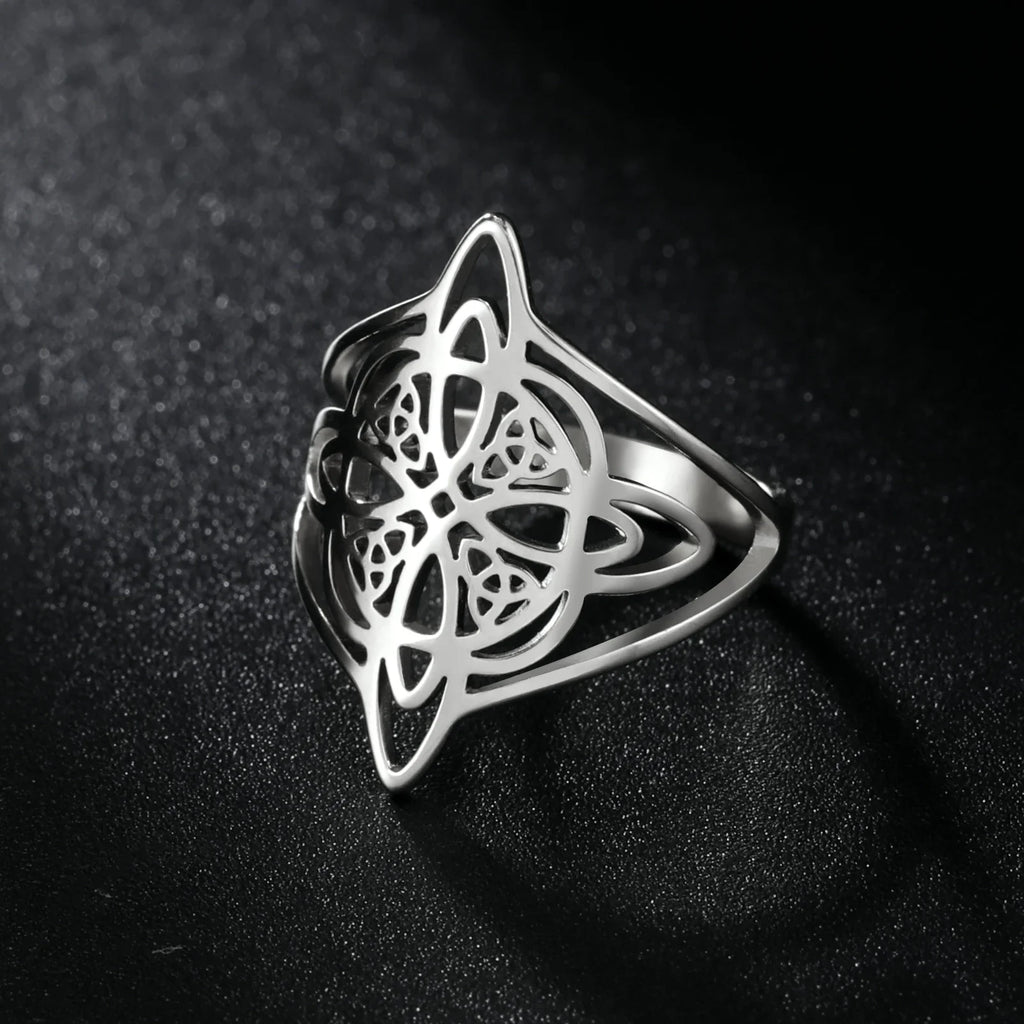 Skyrim Stregoneria Anello con nodo da strega Anelli da dito in acciaio inossidabile Wicca Triquetra Celtics Nodo Amuleto Protezione Gioielli Donna Uomo