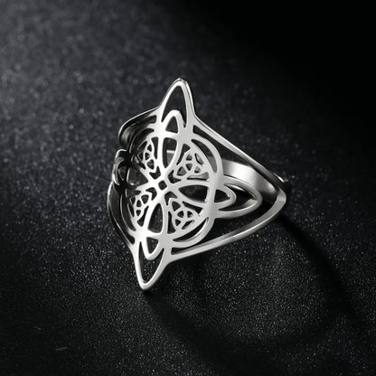 Skyrim Stregoneria Anello con nodo da strega Anelli da dito in acciaio inossidabile Wicca Triquetra Celtics Nodo Amuleto Protezione Gioielli Donna Uomo
