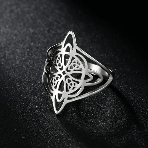 Skyrim Stregoneria Anello con nodo da strega Anelli da dito in acciaio inossidabile Wicca Triquetra Celtics Nodo Amuleto Protezione Gioielli Donna Uomo