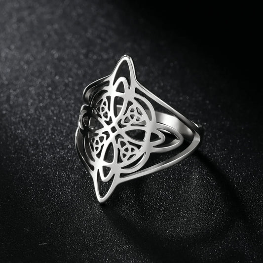Skyrim Stregoneria Anello con nodo da strega Anelli da dito in acciaio inossidabile Wicca Triquetra Celtics Nodo Amuleto Protezione Gioielli Donna Uomo