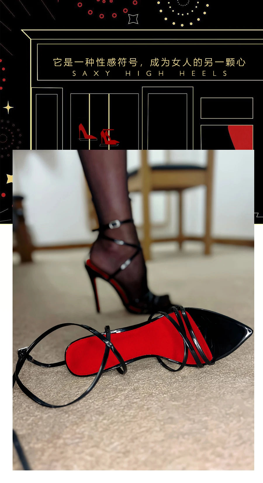 2025 Nuovi sandali estivi con cinturino dritto incrociato a punta con tacchi sottili da donna, tacchi alti con fondo rosso, sandali alla moda