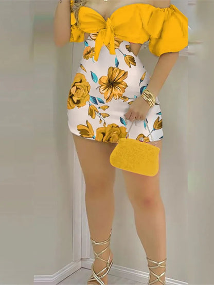 Summer Fashion Flower Print Slim Short tute donna Sexy una spalla scava fuori Bodycon tuta temperamento Lady Streetwear