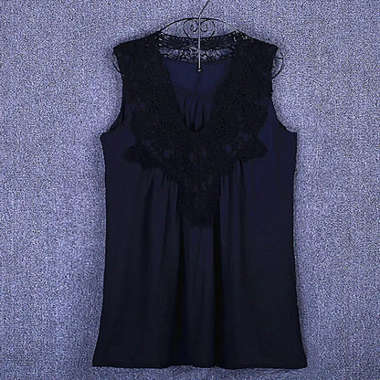Summer tops for women  Fashion Lace Chiffon blouse V-Neck Loose Casual Chiffon Shirt